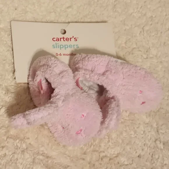 NWT ~ Carter's Child of Mine Baby Girl Fuzzy Bunny Slippers (Size: 0-6 months) - Picture 5 of 6
